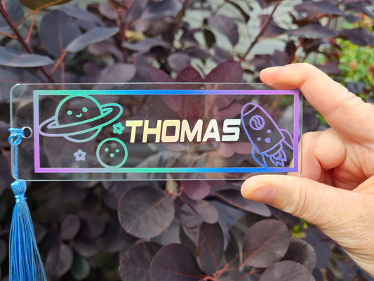 Space Themed Personalised Bookmark