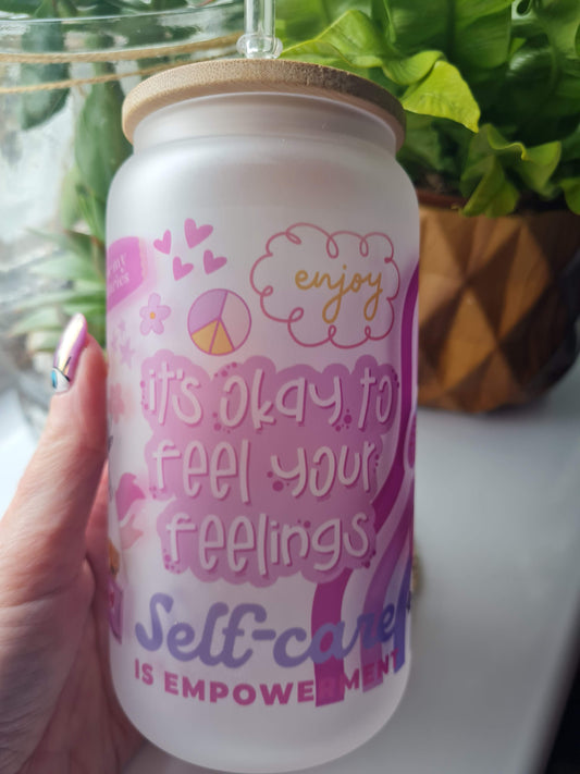 Self Care Frosted 16oz Glass Can