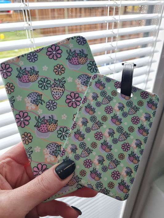 Pastel Strawberries & Daisies Luggage Tag and Passport Cover