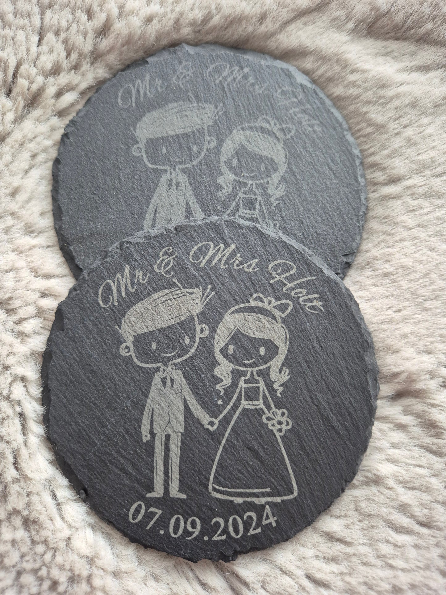 Mr & Mrs Stick Figure Wedding Coasters - Personalised