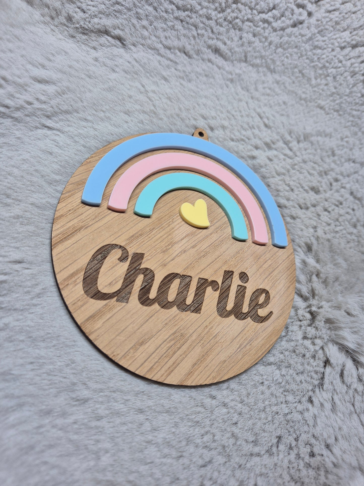 Personalised Engraved Pastel Rainbow Wood Veneer Plaque