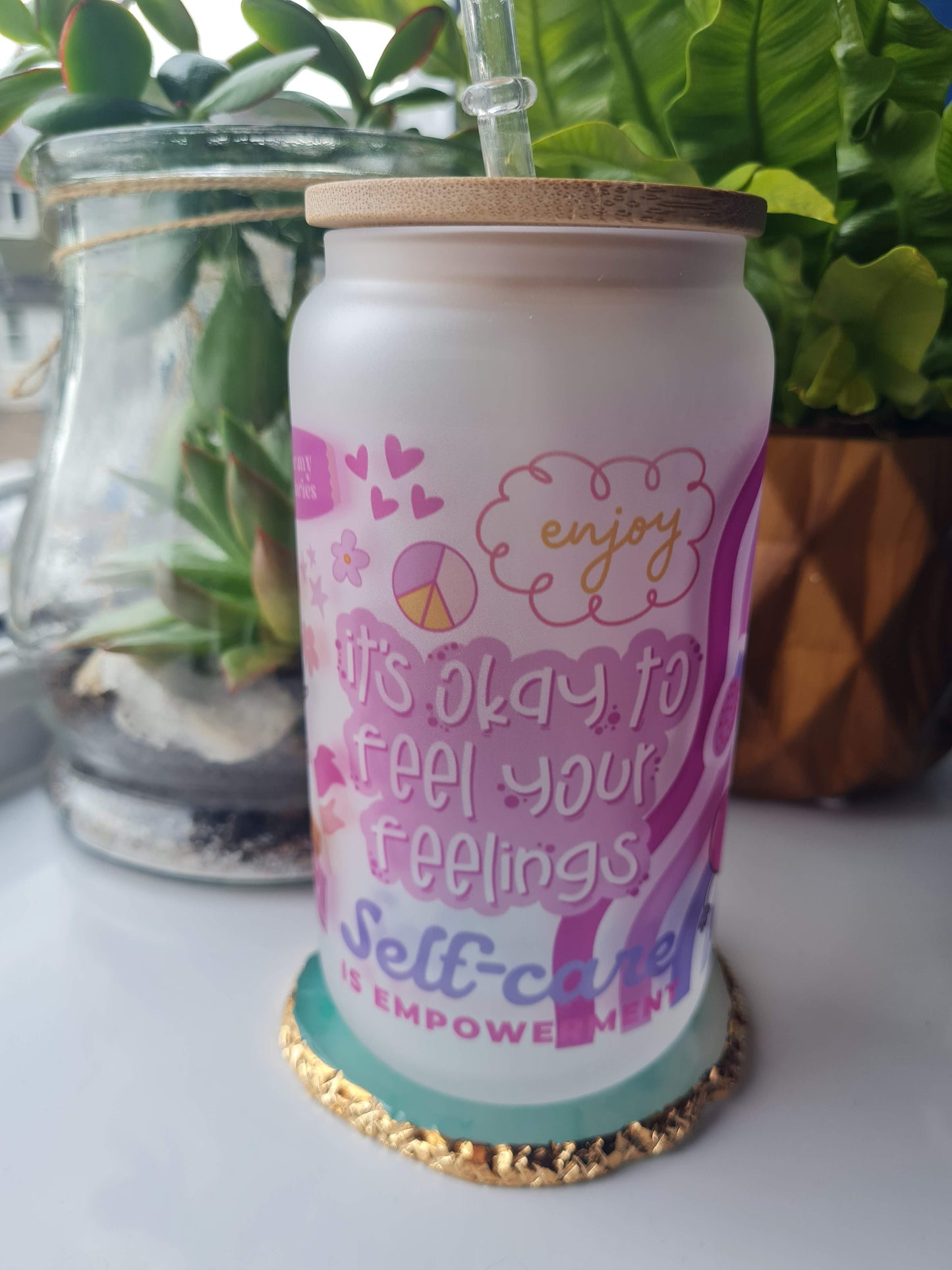 Self Care Frosted 16oz Glass Can