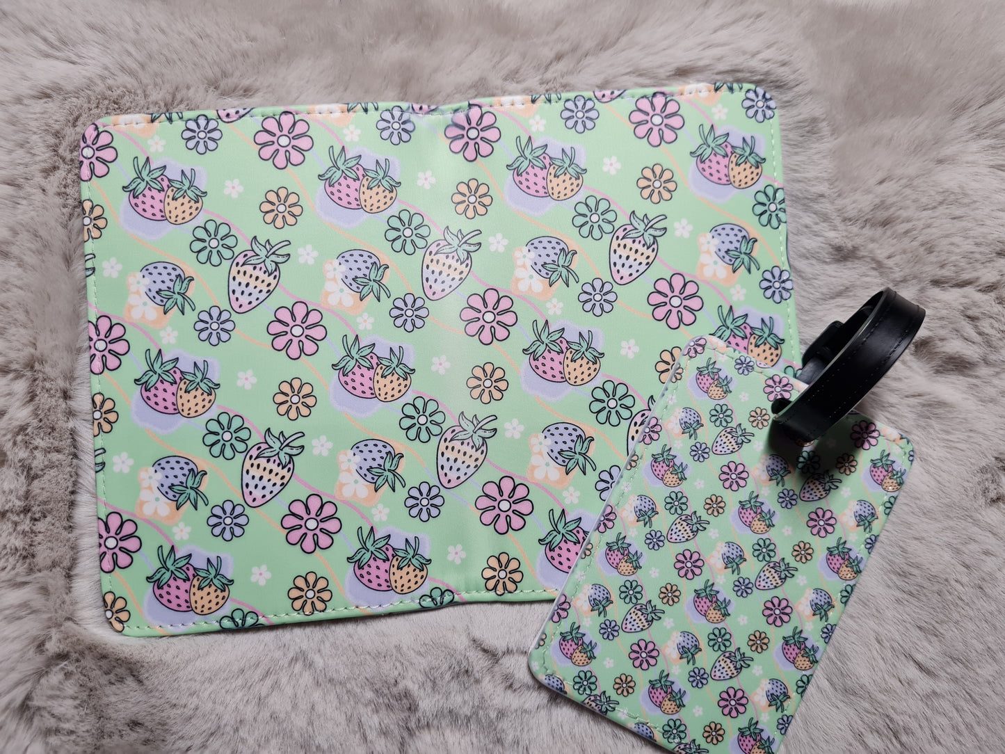 Pastel Strawberries & Daisies Luggage Tag and Passport Cover