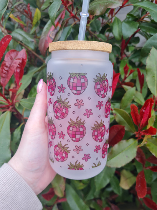 Disco Strawberry 16oz Glass Can