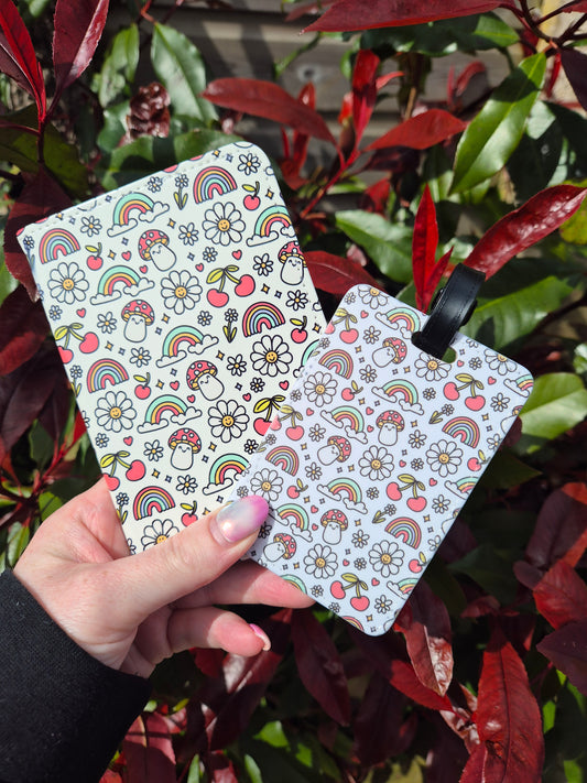 Rainbow & Mushrooms Luggage Tag and Passport Cover Set