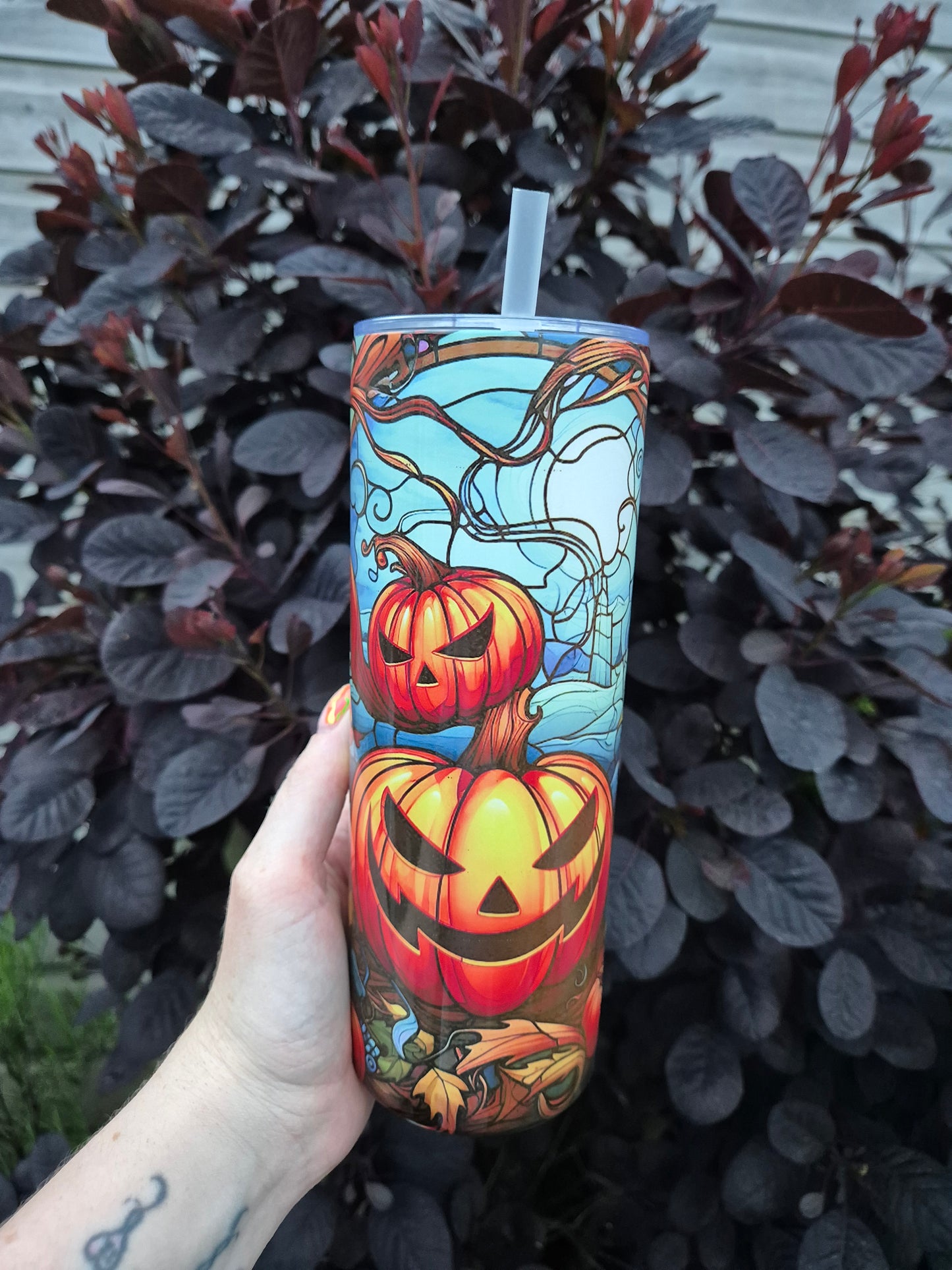 Pumpkin Stainless Glass Design Tumbler