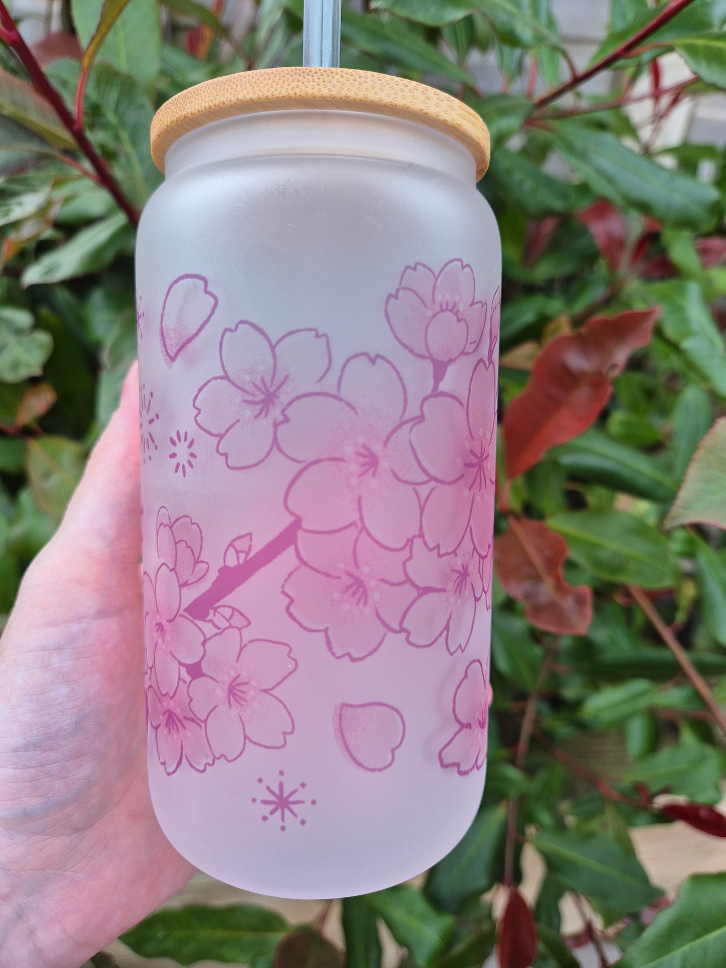 Cherry Blossom Sakura 16oz Glass Can