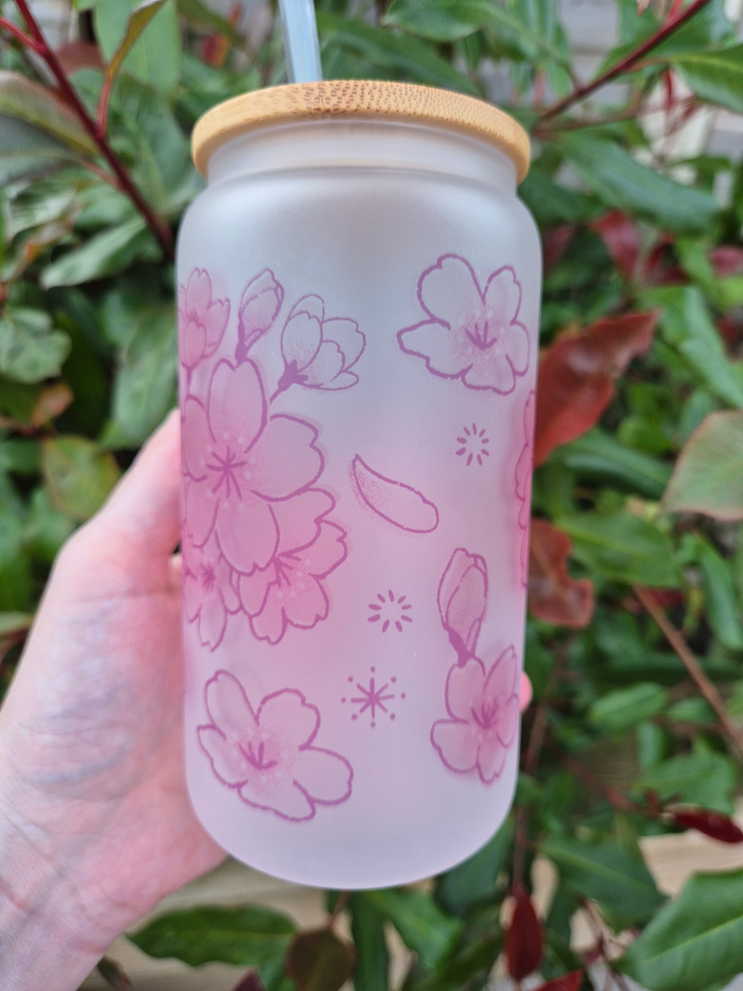 Cherry Blossom Sakura 16oz Glass Can