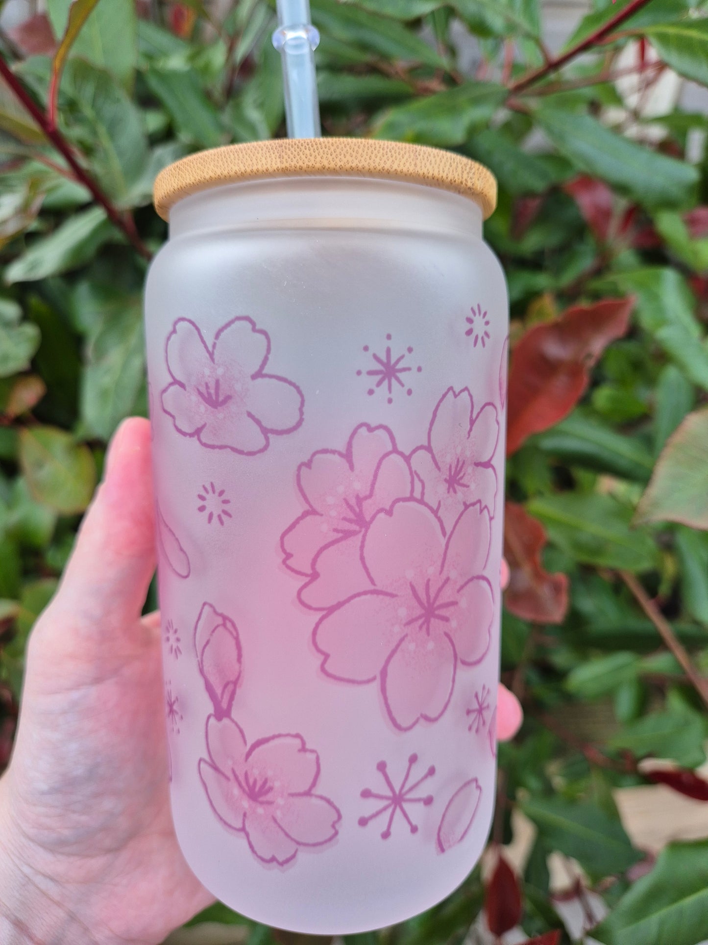 Cherry Blossom Sakura 16oz Glass Can