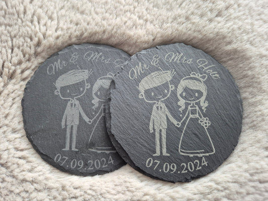 Mr & Mrs Stick Figure Wedding Coasters - Personalised