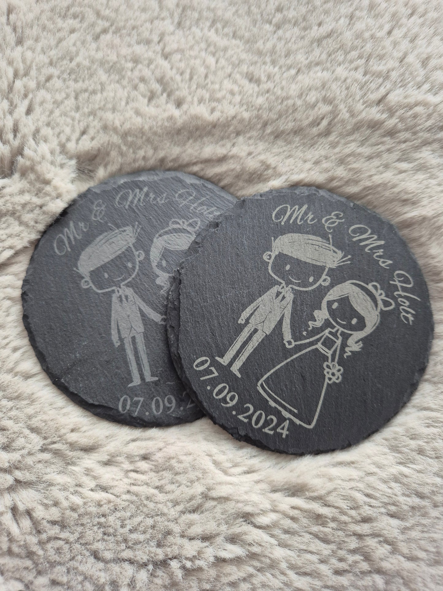 Mr & Mrs Stick Figure Wedding Coasters - Personalised