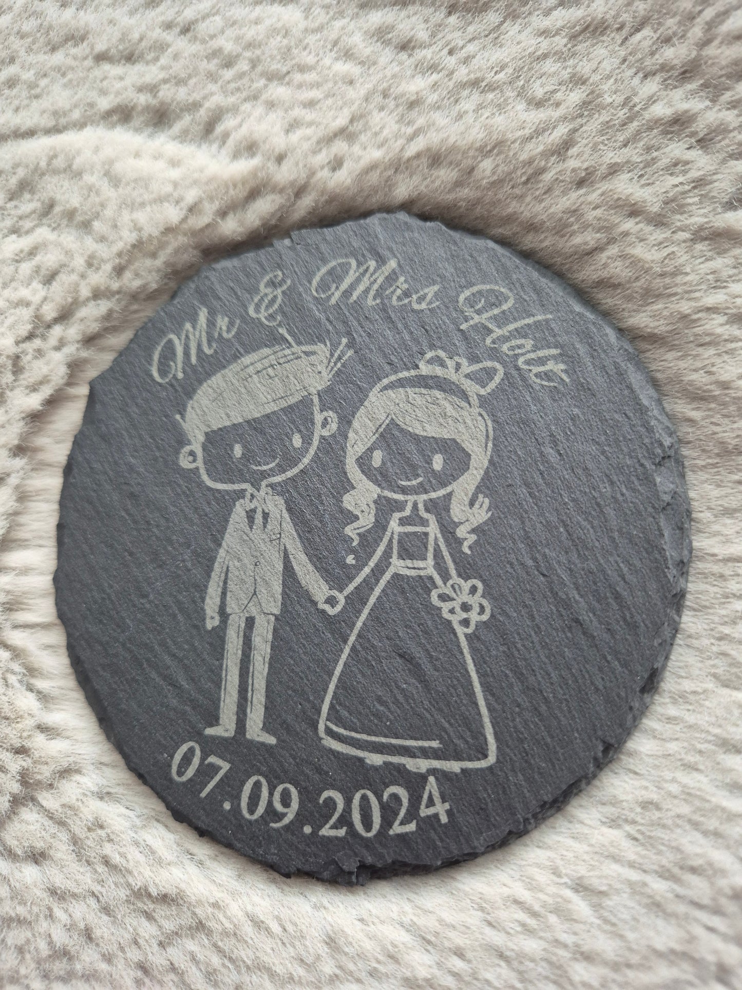 Mr & Mrs Stick Figure Wedding Coasters - Personalised