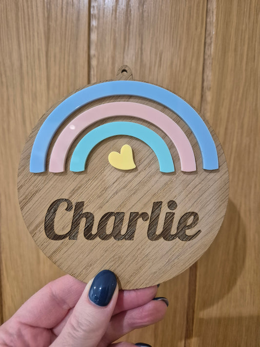 Personalised Engraved Pastel Rainbow Wood Veneer Plaque