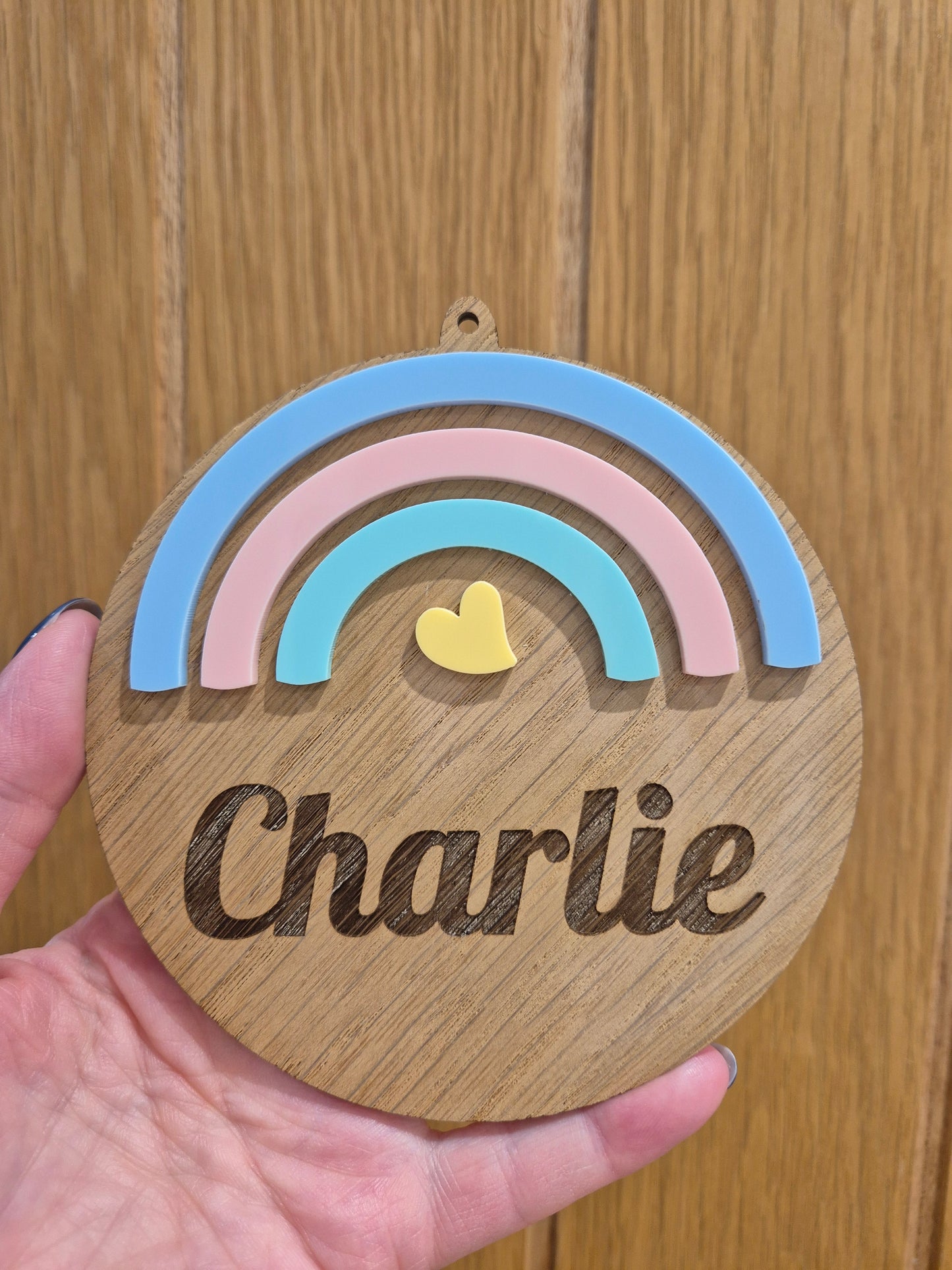 Personalised Engraved Pastel Rainbow Wood Veneer Plaque