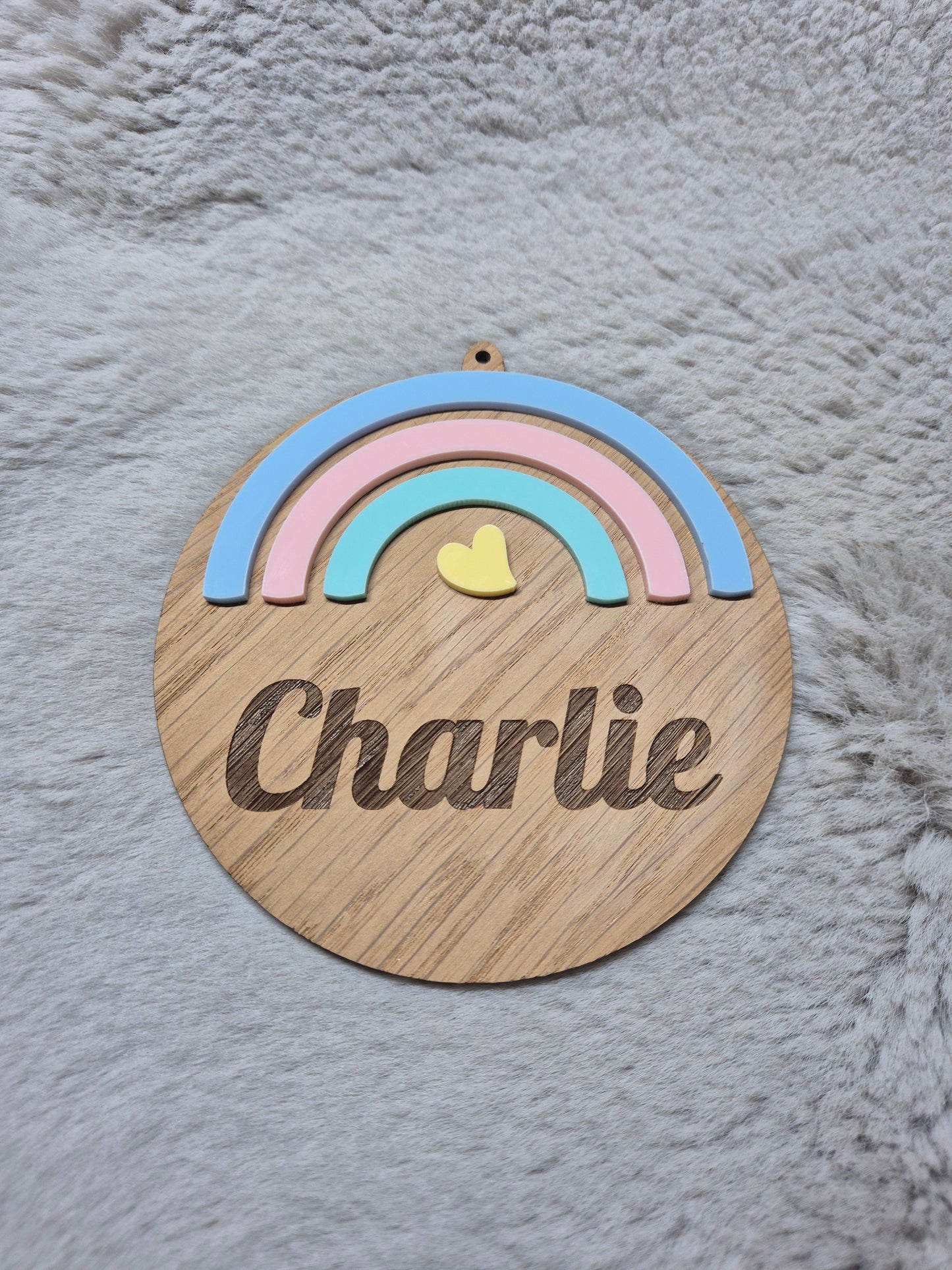 Personalised Engraved Pastel Rainbow Wood Veneer Plaque