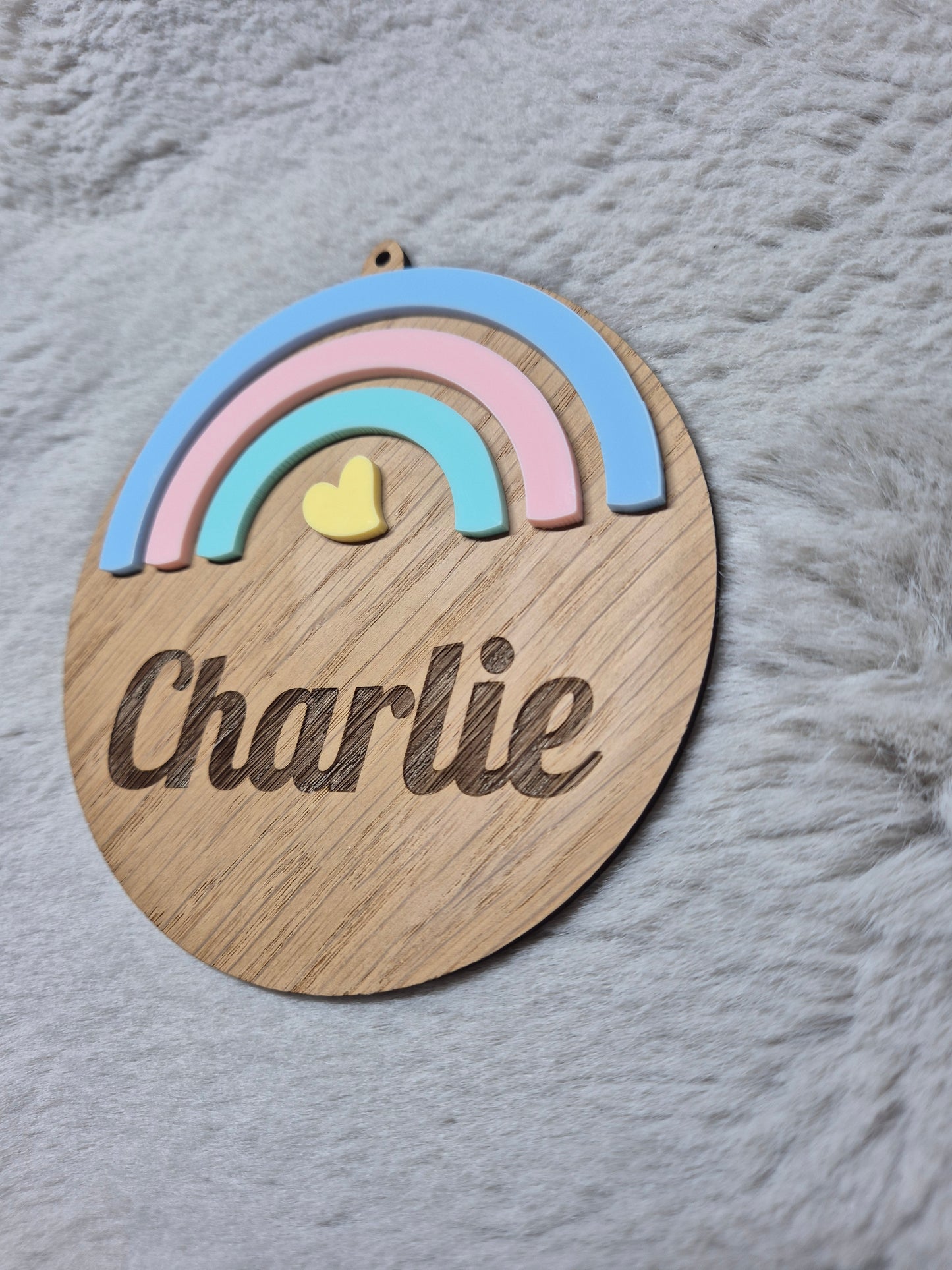 Personalised Engraved Pastel Rainbow Wood Veneer Plaque