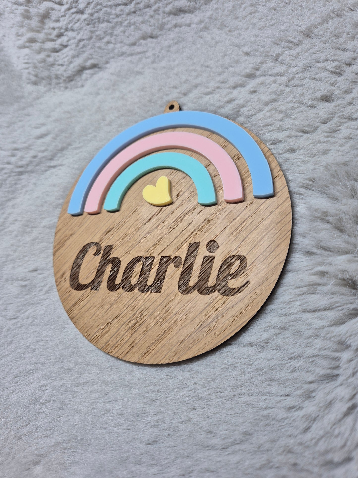 Personalised Engraved Pastel Rainbow Wood Veneer Plaque