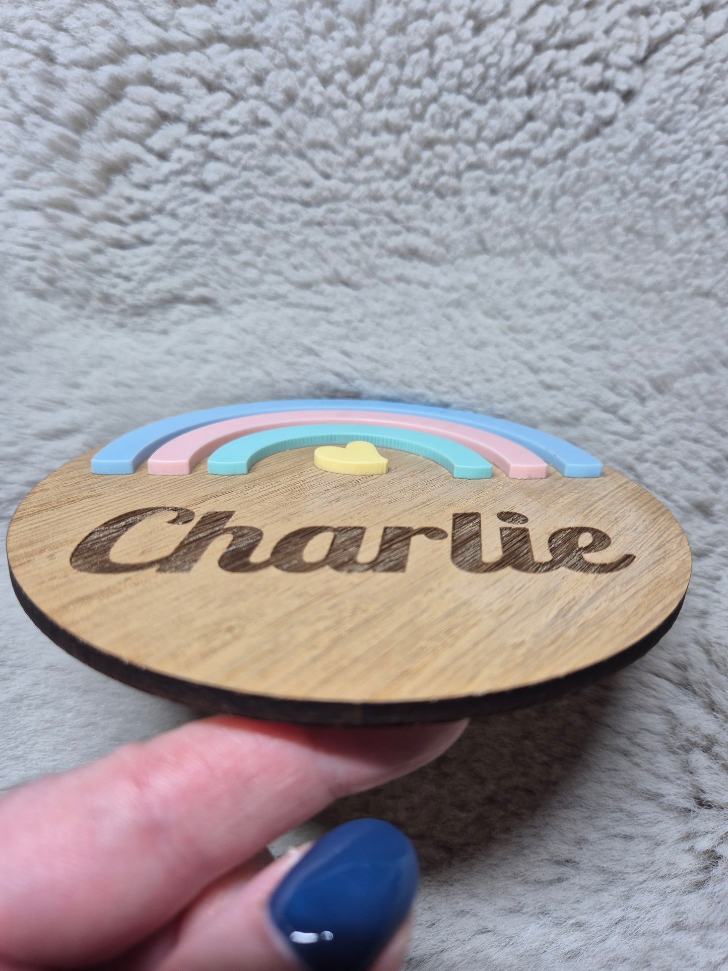 Personalised Engraved Pastel Rainbow Wood Veneer Plaque