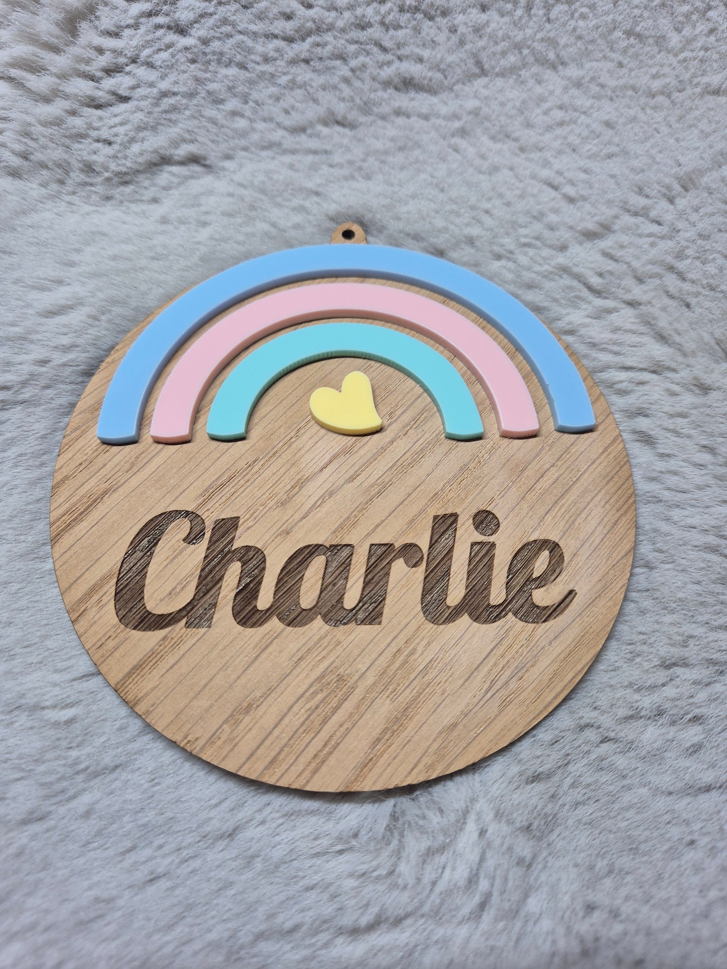 Personalised Engraved Pastel Rainbow Wood Veneer Plaque