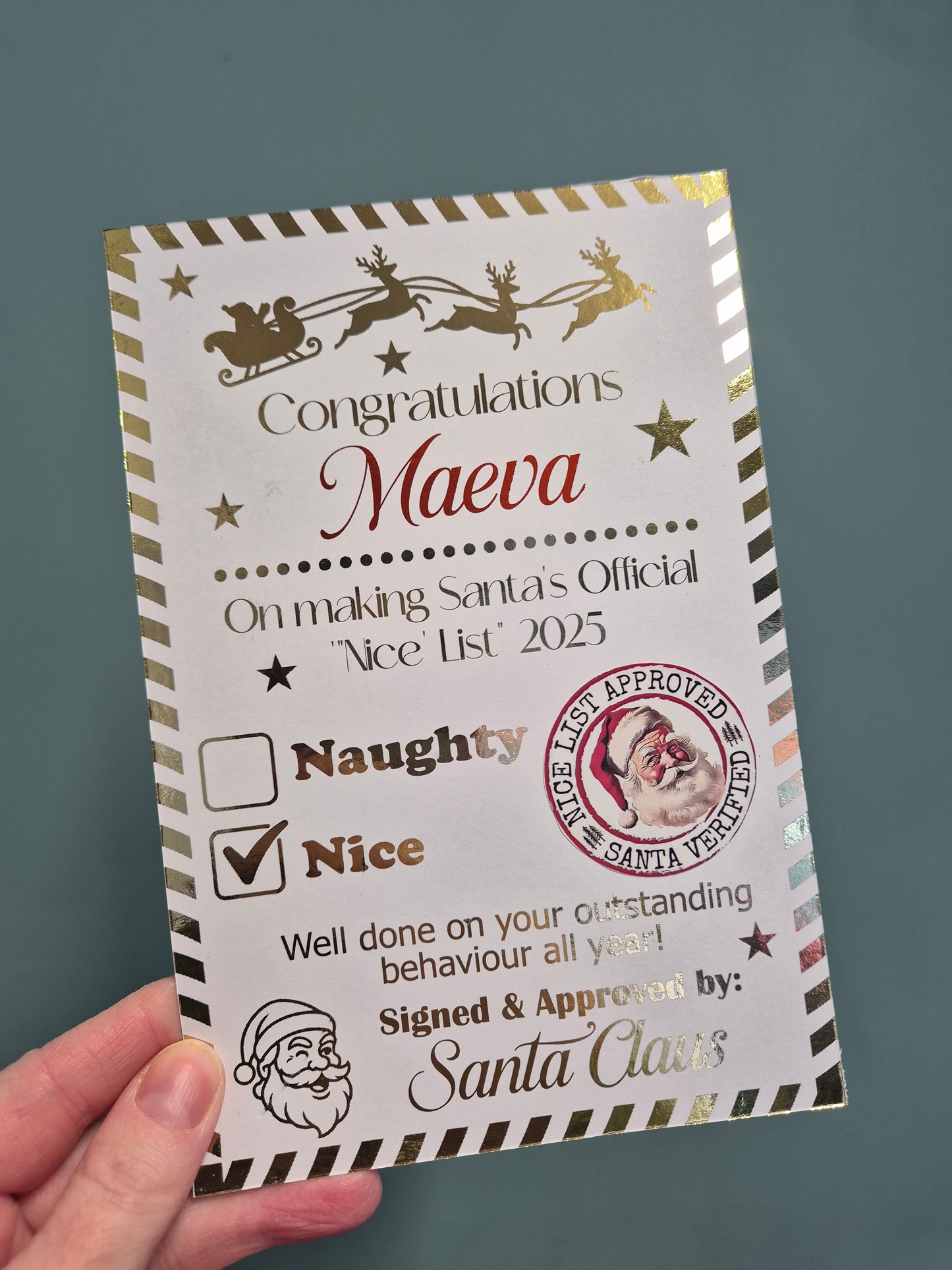 Foiled Santa Certificate