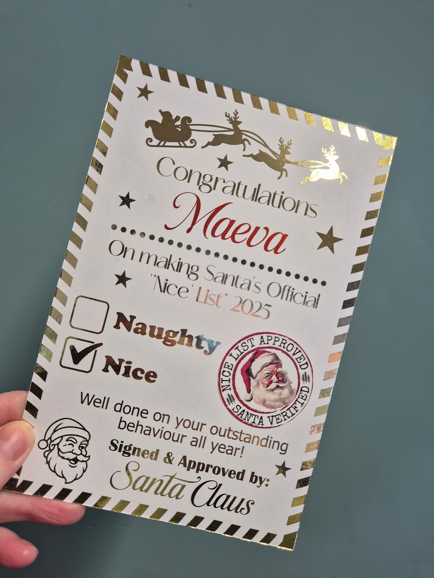 Foiled Santa Certificate