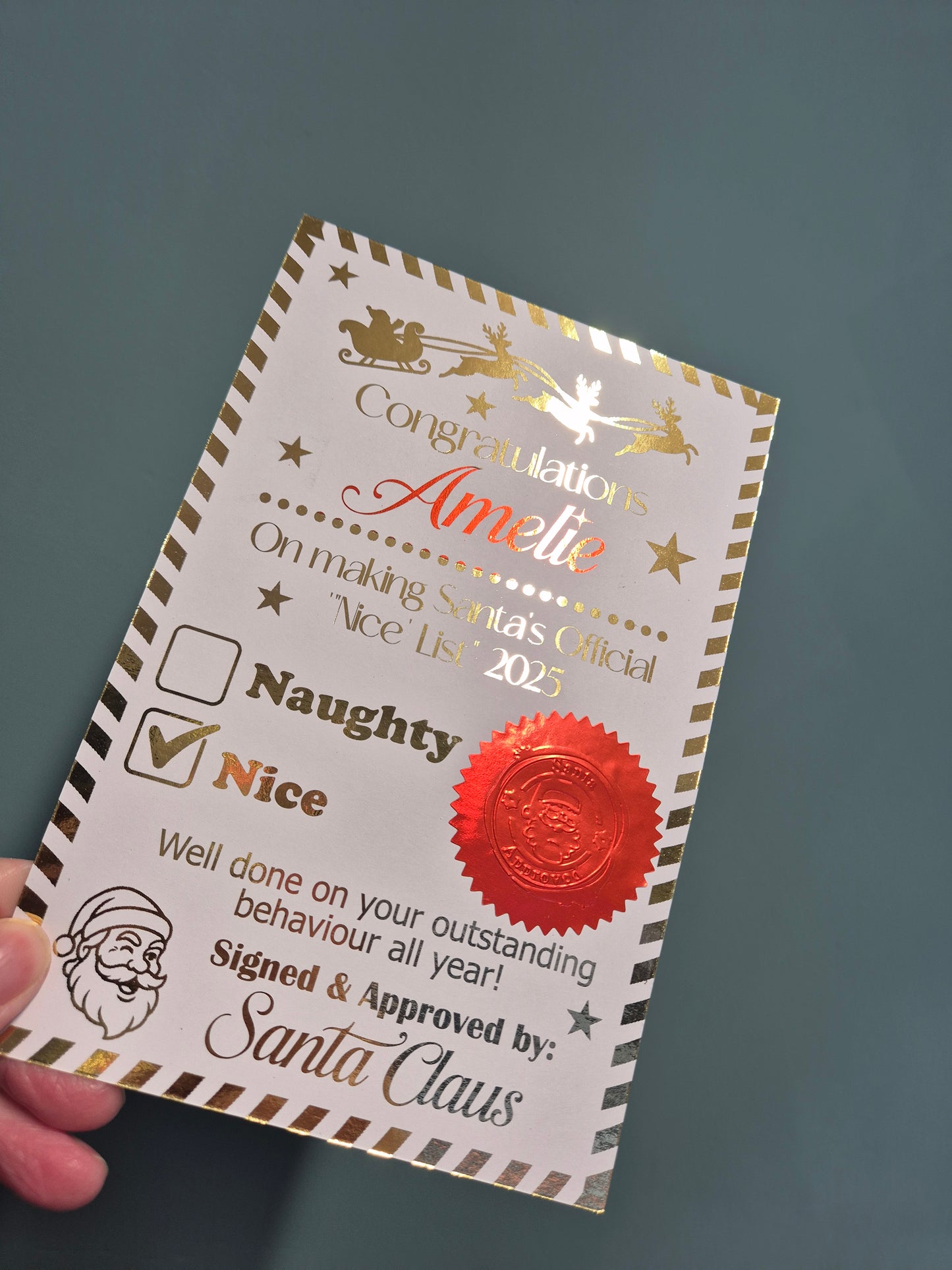 Foiled Santa Certificate