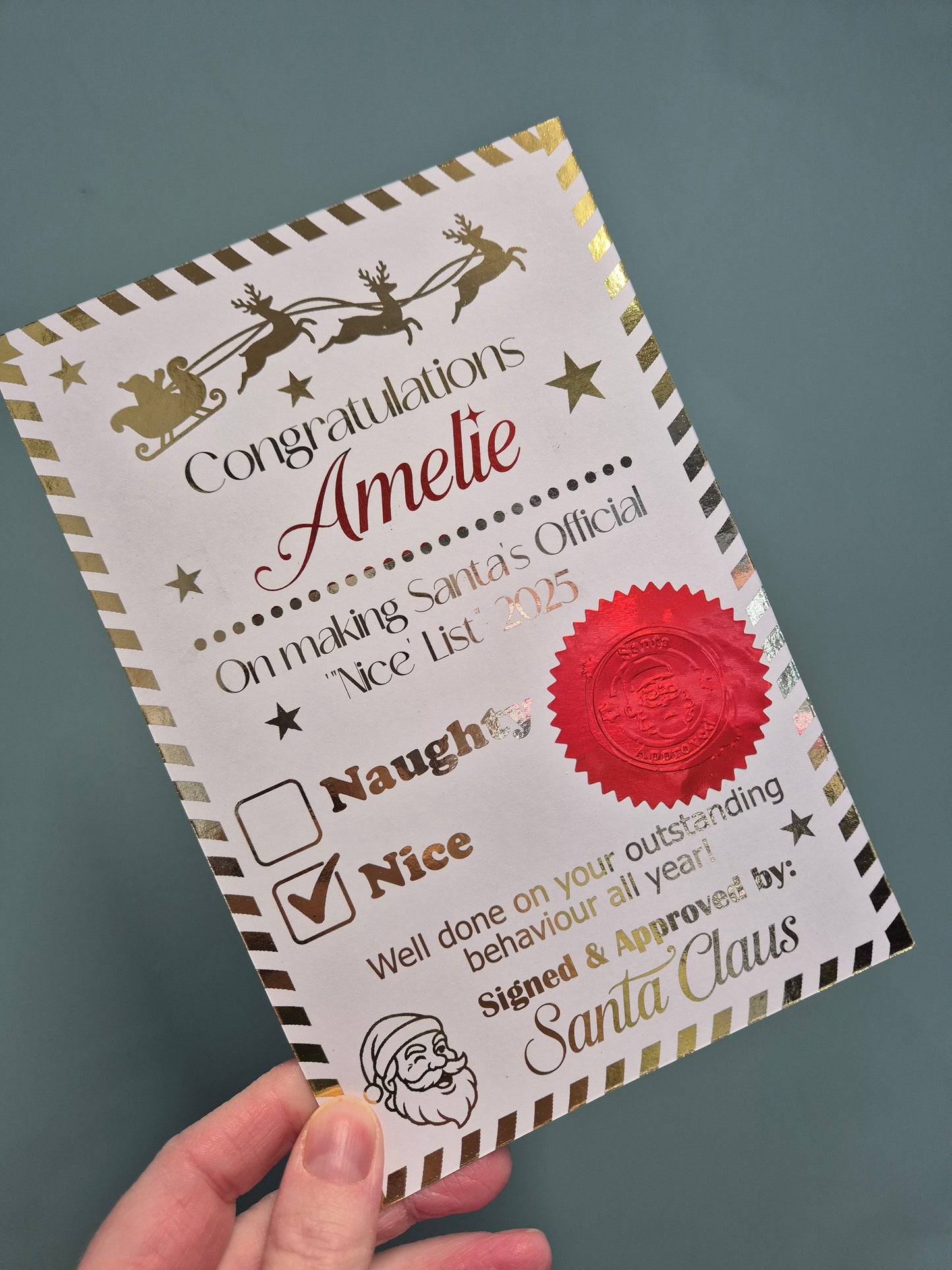 Foiled Santa Certificate