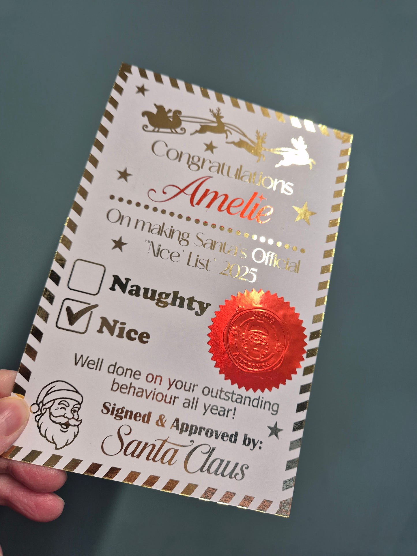 Foiled Santa Certificate