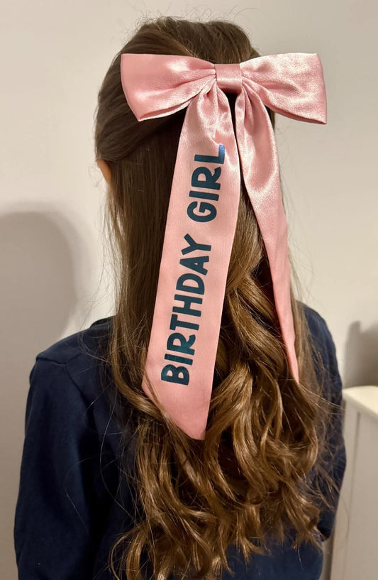 Personalised Birthday Girl Long Tail Hair Bows